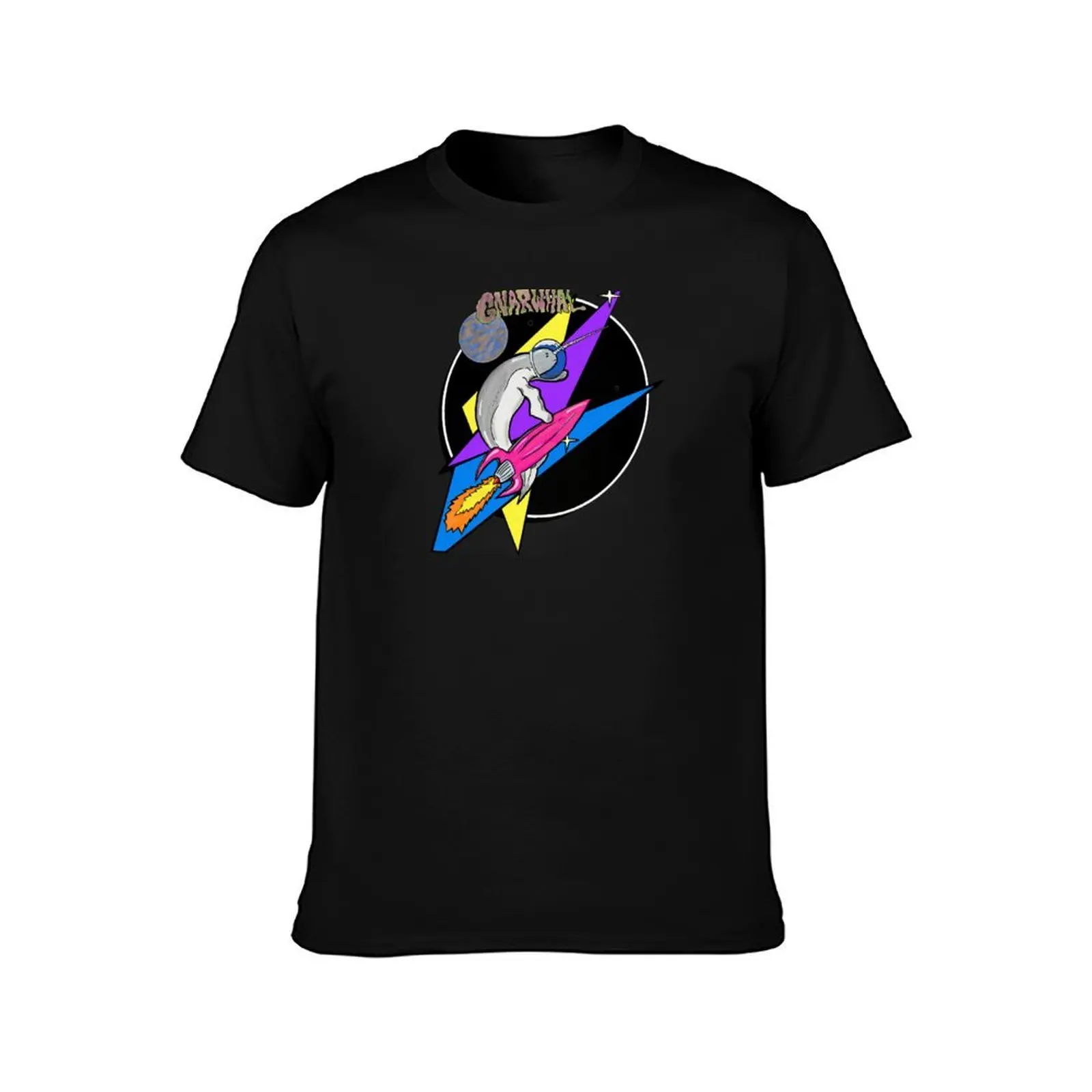 Gnarwhal rocket boarding to a planet near you! T-Shirt Summer Casual Cotton Tee Oversized Streetwear Tops Unisex Men Women