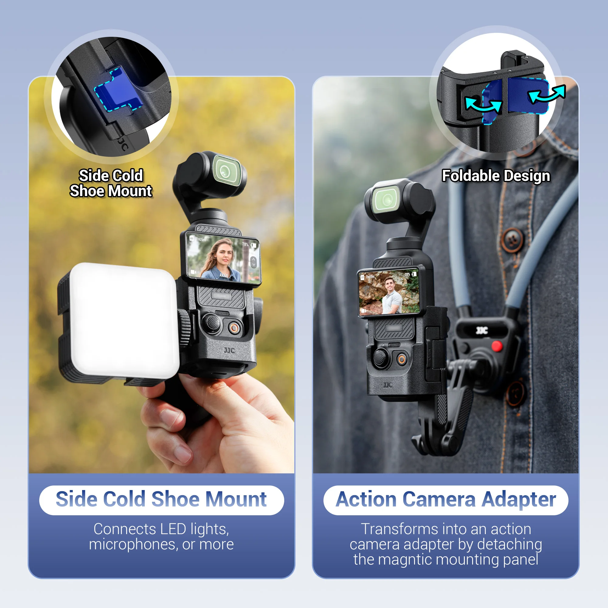 JJC حامل تثبيت مغناطيسي لـ DJI OSMO Pocket 3 محول توسيع مع حذاء بارد يدعم أضواء LED الميكروفونات Pocket3 الملحقات