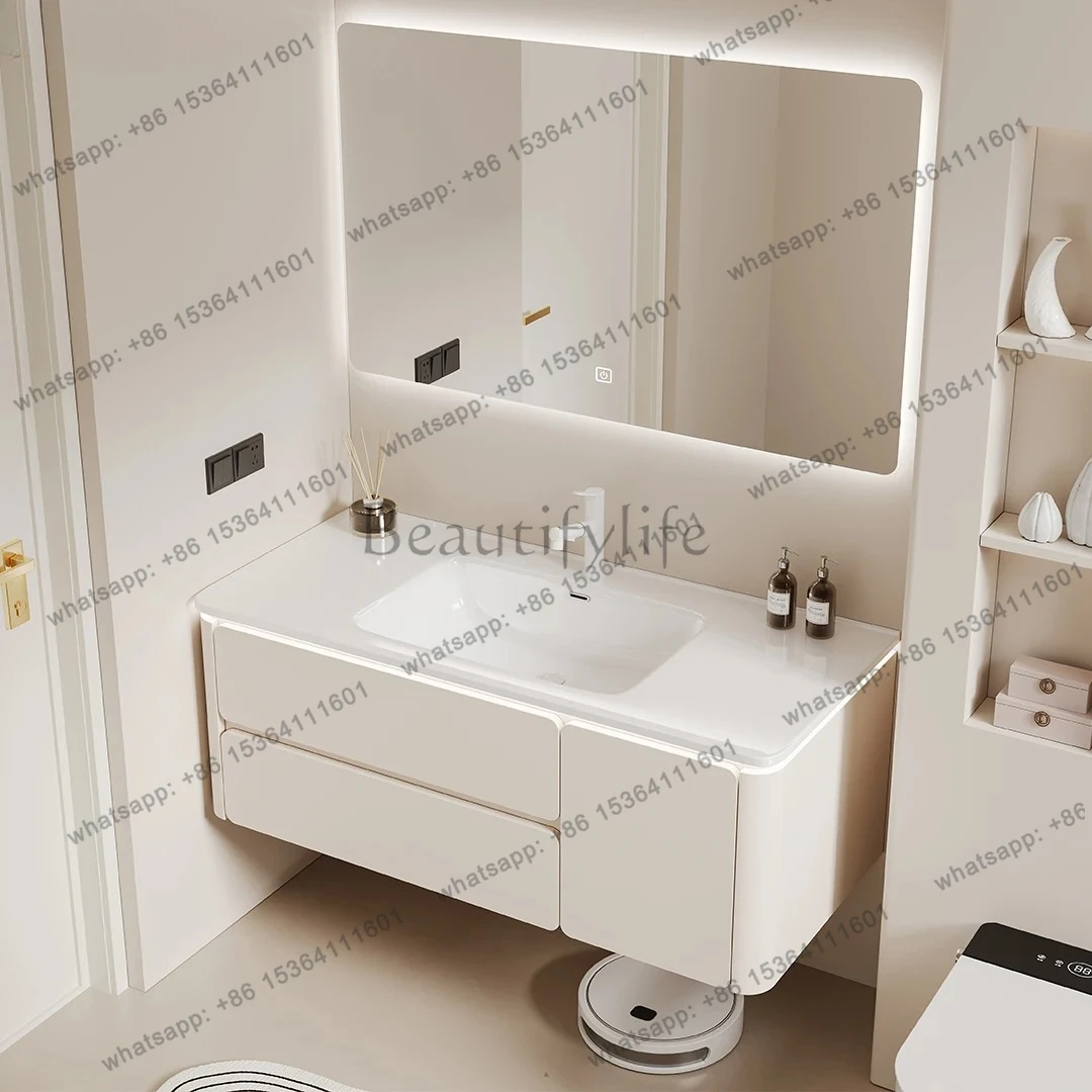 Bathroom Cabinet Set Oak Washstand Skin Feel Bathroom Sink Basin