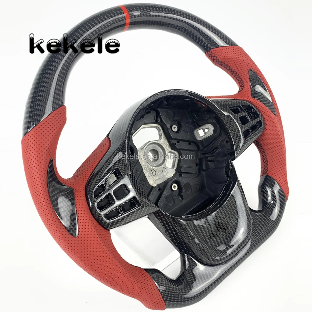 2021 for Toyota GR Supra Customizable Perforated Leather Steering Wheel with Carbon Fiber Red Reversing Label for Camry Model