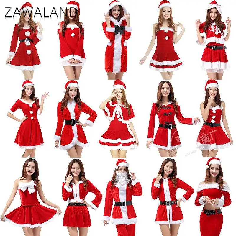 

Christmas Cosplay Santa Claus Costume Women Xmas Uniform Holiday Party Velvet Dress Santa Hat Red Sexy Strapless Dress Shawl