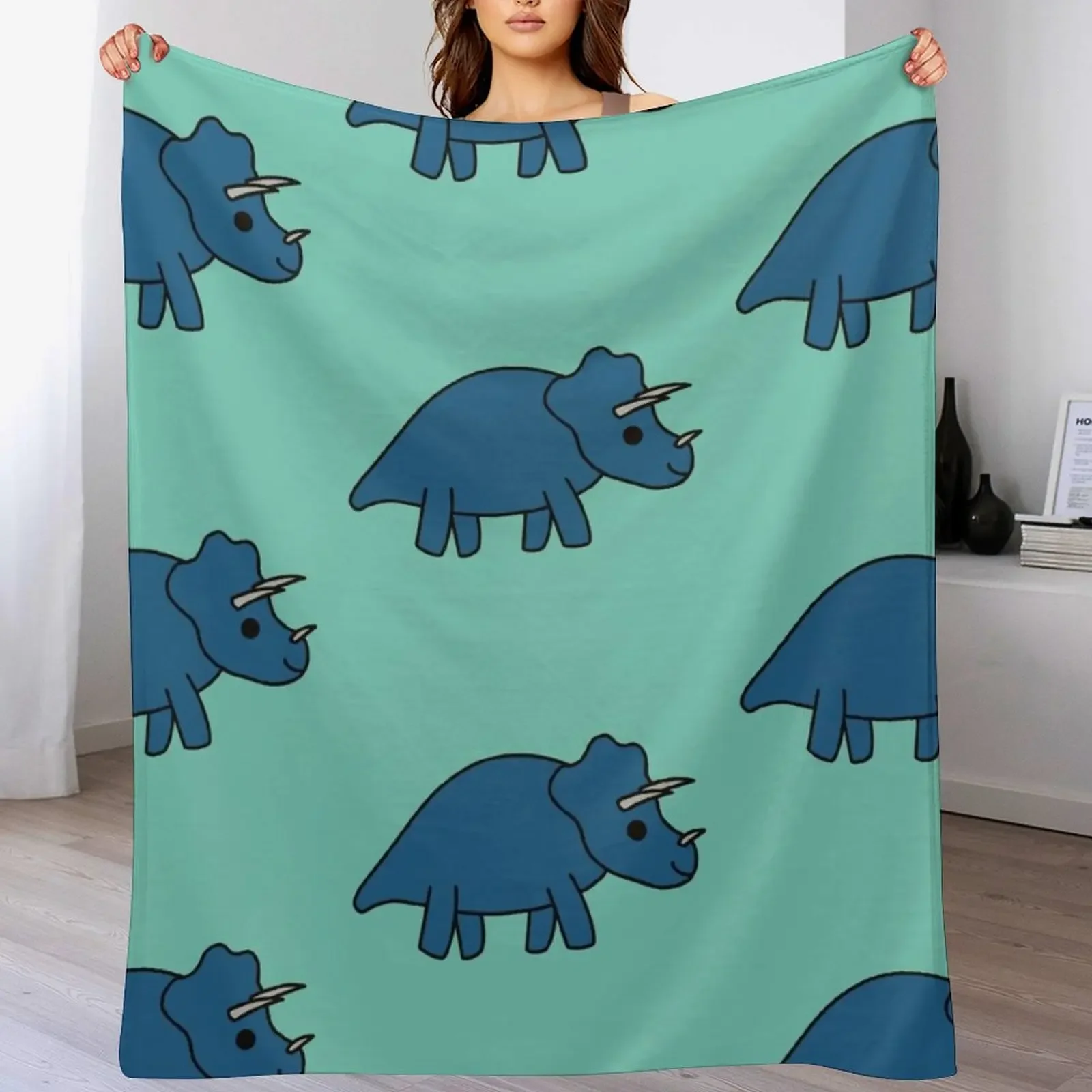 Cute Kawaii Triceratops Dino Throw Blanket All Weather Soft Throw Blanket for Sofa