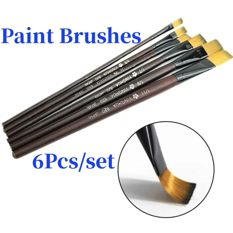 6Pcs/Set Nylon Acrylic Oil Paint Brushes For Art Artist Supplies Watercolor