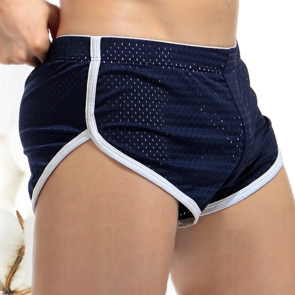 Breathable Mesh Sports Shorts Pajamas Men\'s Casual Briefs Arrow Pants Cut Out Side Open Hipshorts Male