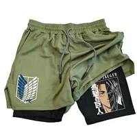 Anime Attack on Titan printing Men's Shorts 2 in 1 Sports Shorts Quick drying Breathable Sports Fitness Shorts Outdoor Running