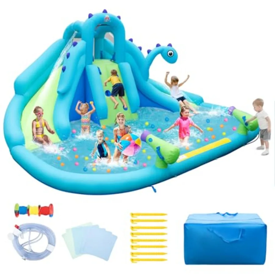 

Inflatable Water Slide Dinosaur Water Bounce House Park for and Adults Outdoor Dual Slides and Splash Pool Wet Dry Combo Blow u