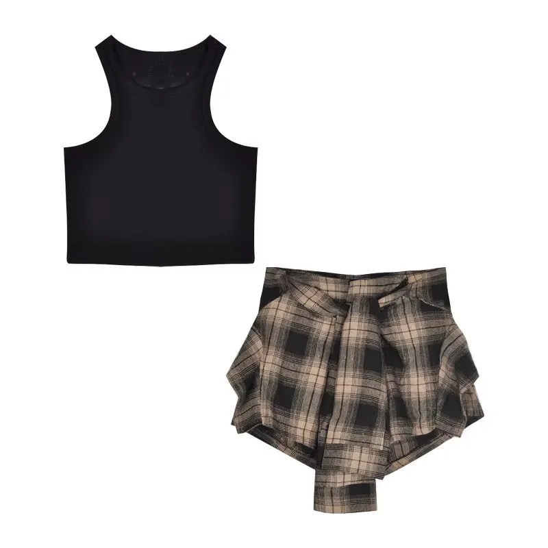 Two-piece Hottie Suit Female Summer New Korean Version Look Slimmer Waistcoat Upper Outer Garment Irregularity Lattice Shorts image 6