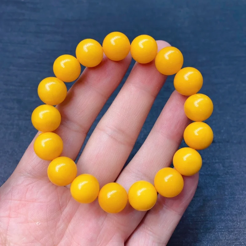 

12mm Natural Old Full Honey Chicken Oil Yellow Beeswax Single Circle Bracelet