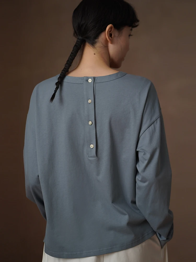 

Waed 00 Cotton Long Sve Fce-Like Свободный крой круглый универсальный топ на пуговицах для похудения для женщин и повседневных поездок на работу...