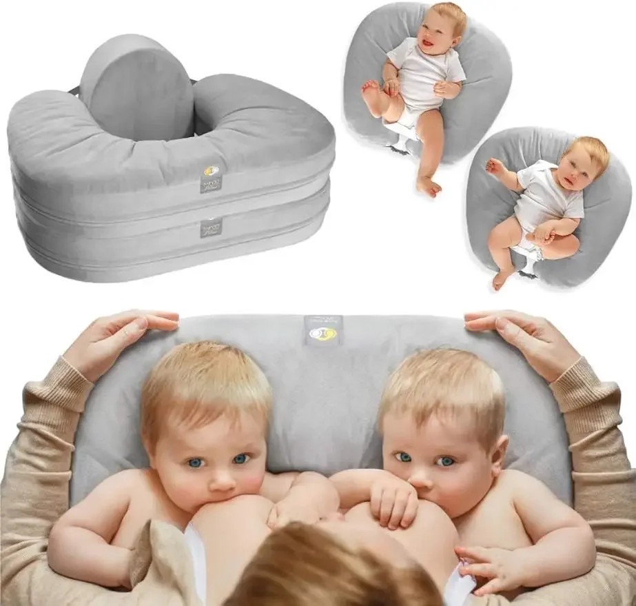Nurse & Lounge Pillow (Grey) - Breastfeeding Pillow for Twins or Two Lounge Pillows 8 uses XS to Plus Size Woman