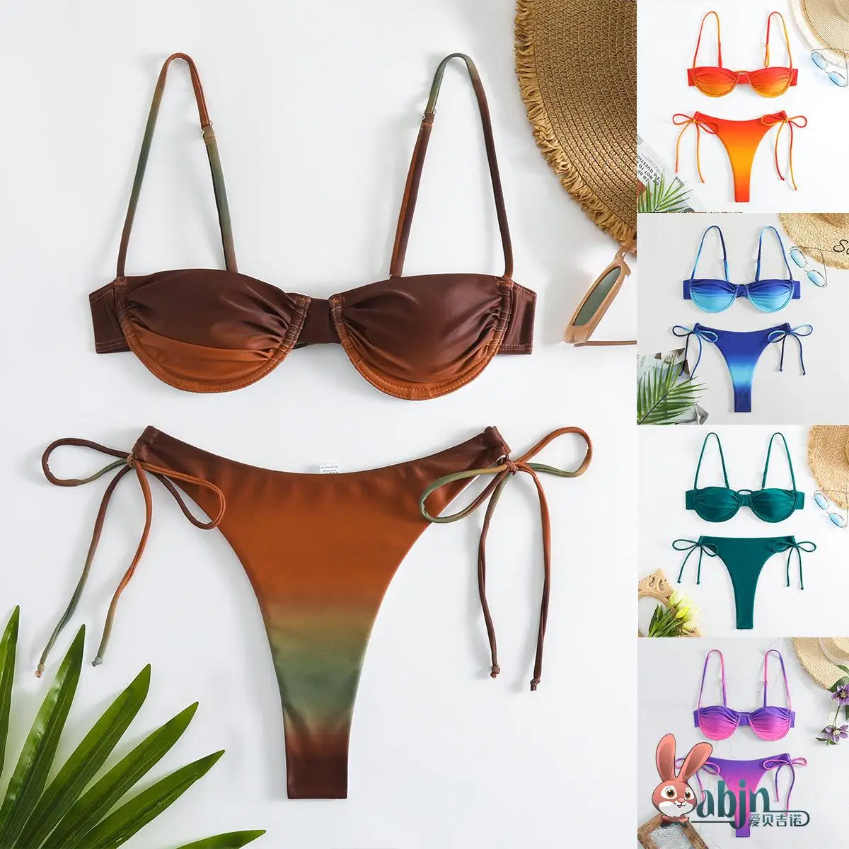 

Женский комплект бикини для плавания: сексуальный купальник с градиентным цветом, со стальными кольцами, для аквапарка, пляжа и путешествий