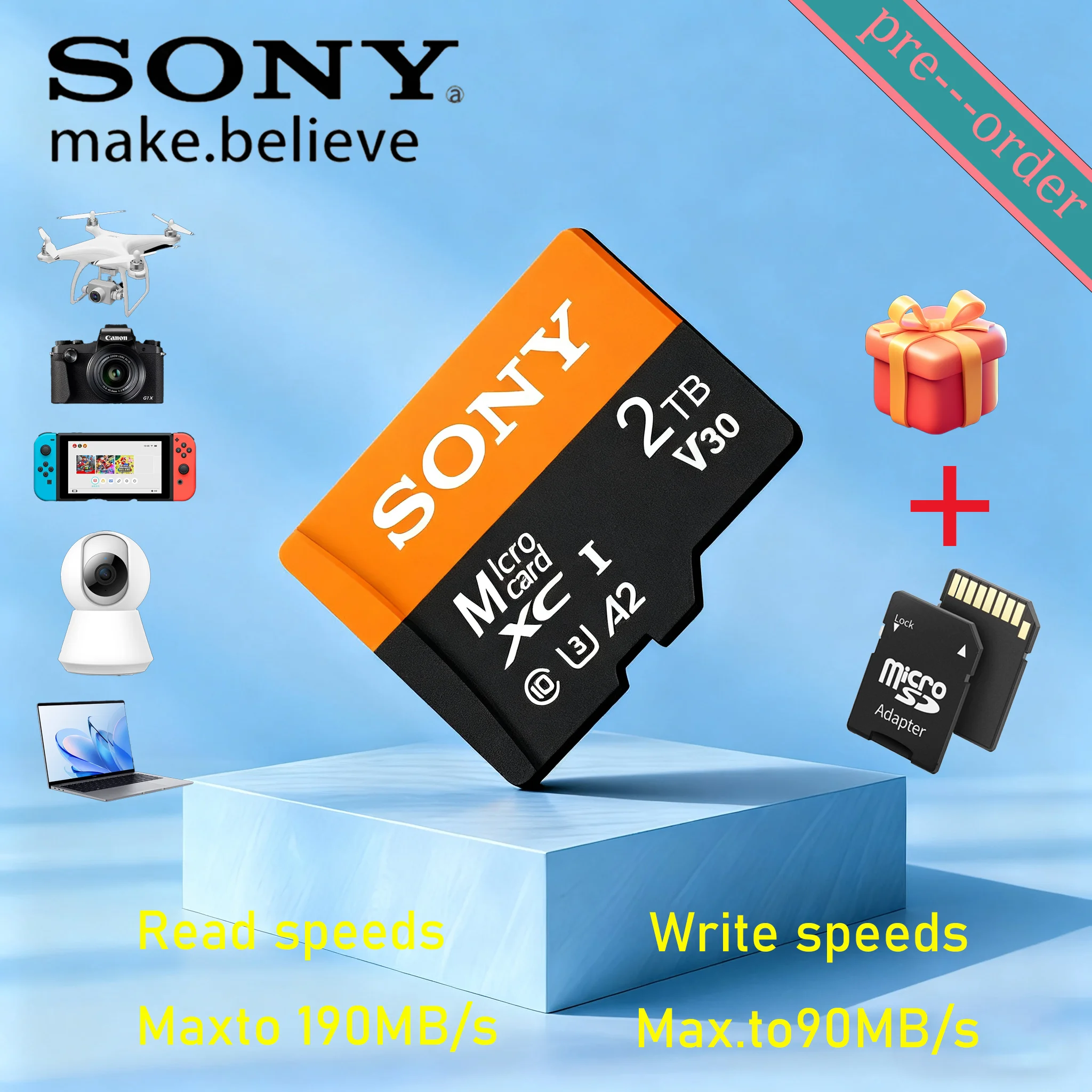 بطاقة ذاكرة SONY TF عالية السرعة 2 تيرا بايت/1 تيرا بايت/512 جيجابايت/256 جيجابايت A2 C10 أحدث تقنية القراءة والكتابة للكاميرات والهواتف وأجهزة الكمبيوتر وكاميرات الأجهزة اللوحية