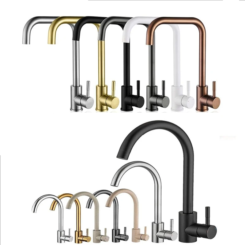 

Any Direction Rotating Kitchen Faucet Cold and Hot Black Water Mixer Single Handle Kitchen Tap White Brush Gold