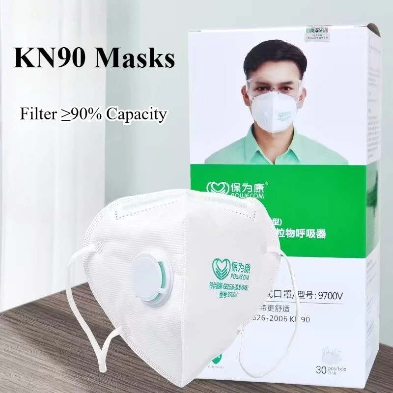 30/60/90pcs Cubreboca Breathable Valve Folding Mask KN90 Dustproof for Grinding and Renovation Work Face Mask Disposable Mask