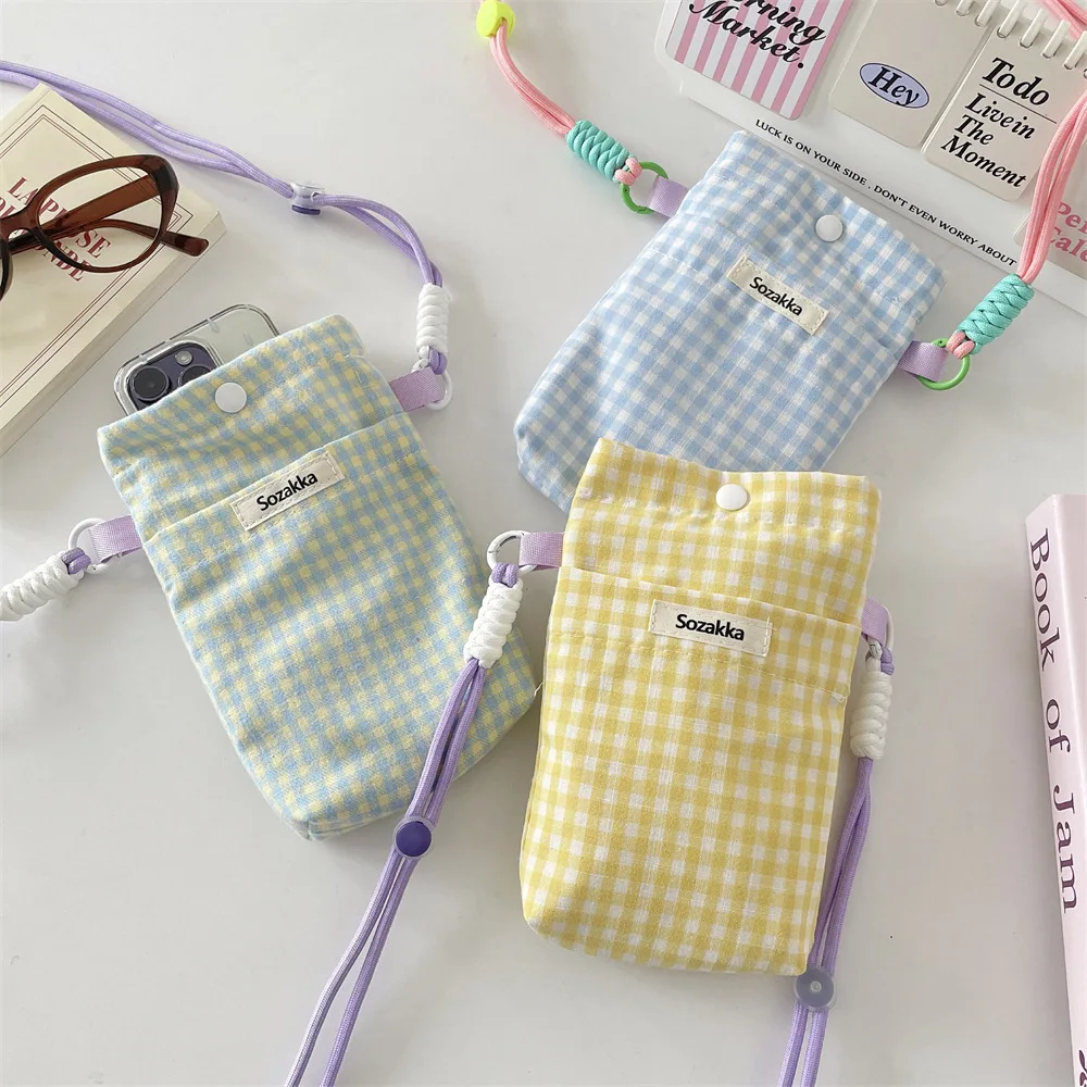 Bolsa para celular em forma de grade, bolsa de armazenamento diversa, bolsa para carregar chaves, mudanças e cartões, bolsa de pano pequena portátil