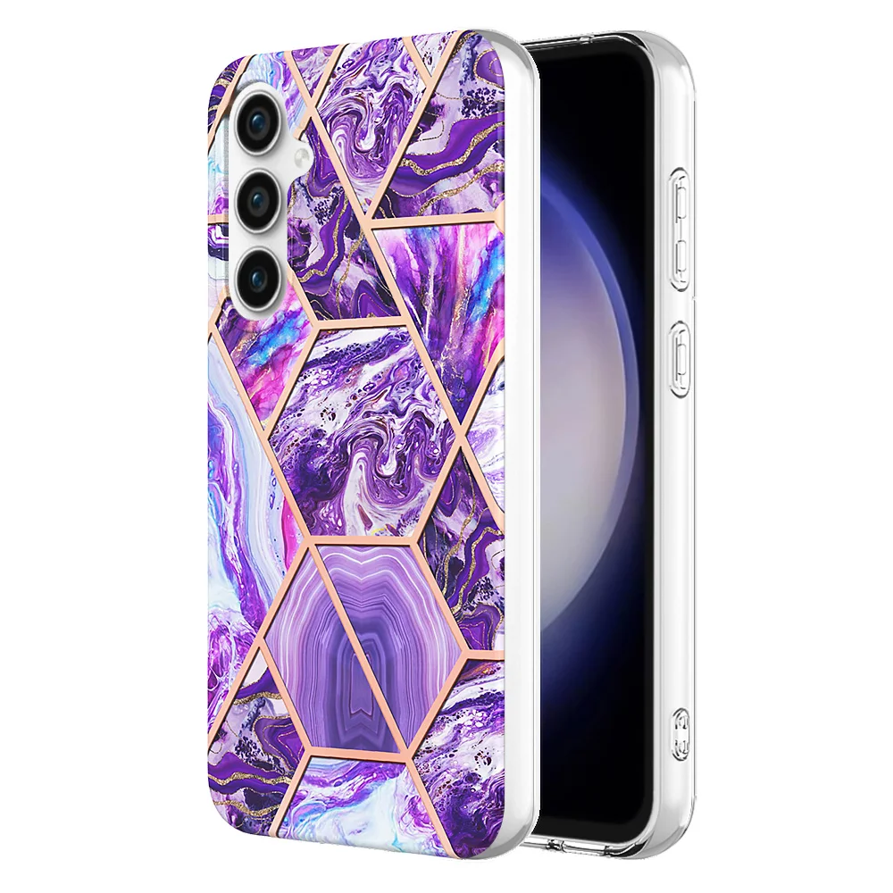 Colorful Geometric IMD Marble Pattern Case for Galaxy S23 FE Shockproof Heavy Duty Rugged Bumper Smooth Glossy Case Funda Capa