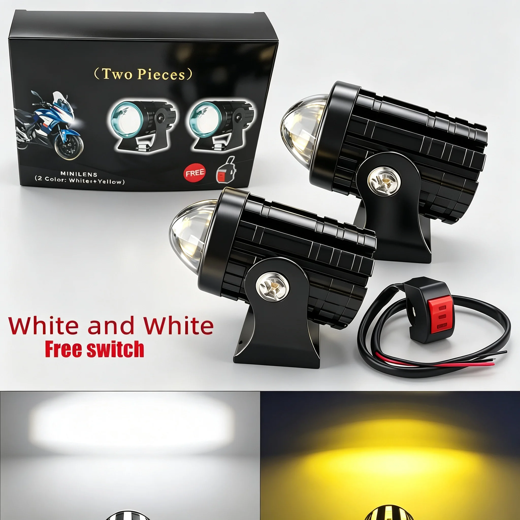 Heyword Motorcycle LED Fog Lights ATV Driving Fog Light Auxiliary Spotlight Projector Lens Super Bright Electric Motor Fog Lamp