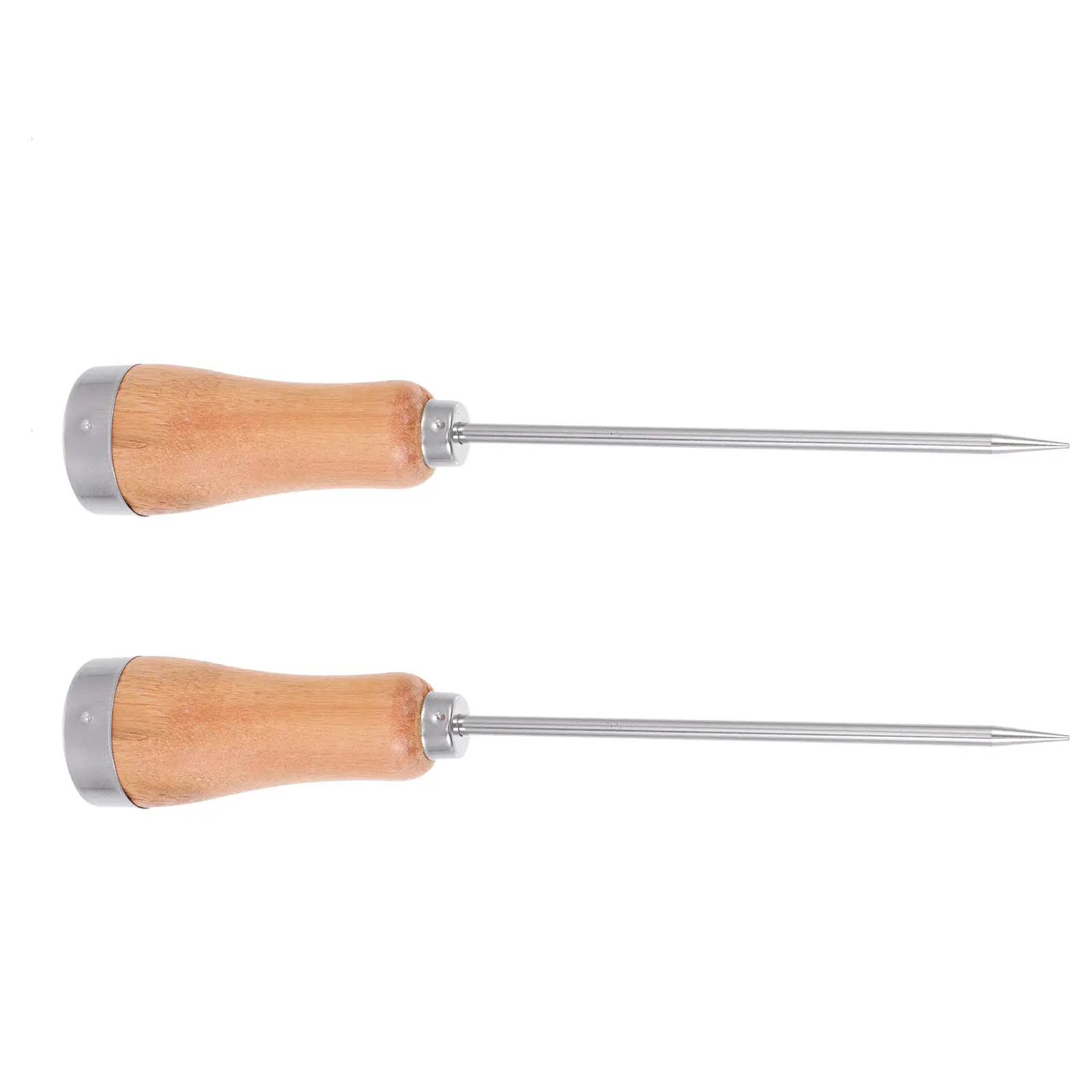 2Pcs Strong Ice Pick Stainless Steel Point Natural Wood Grip Ice Breaking Tool for Family Bar Kitchen Cocktail Enthusiasts