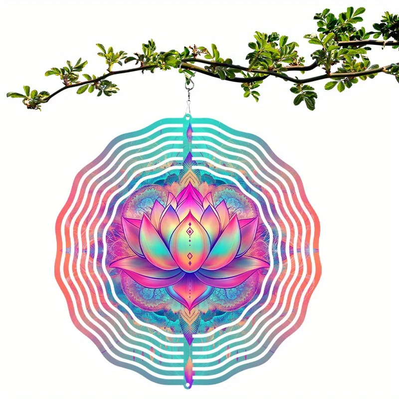 Bohemian Style Mandala Flower Printed Wind Chime, No Battery Required, Rotating Dynamic Effect Adds Vitality to Garden Decor