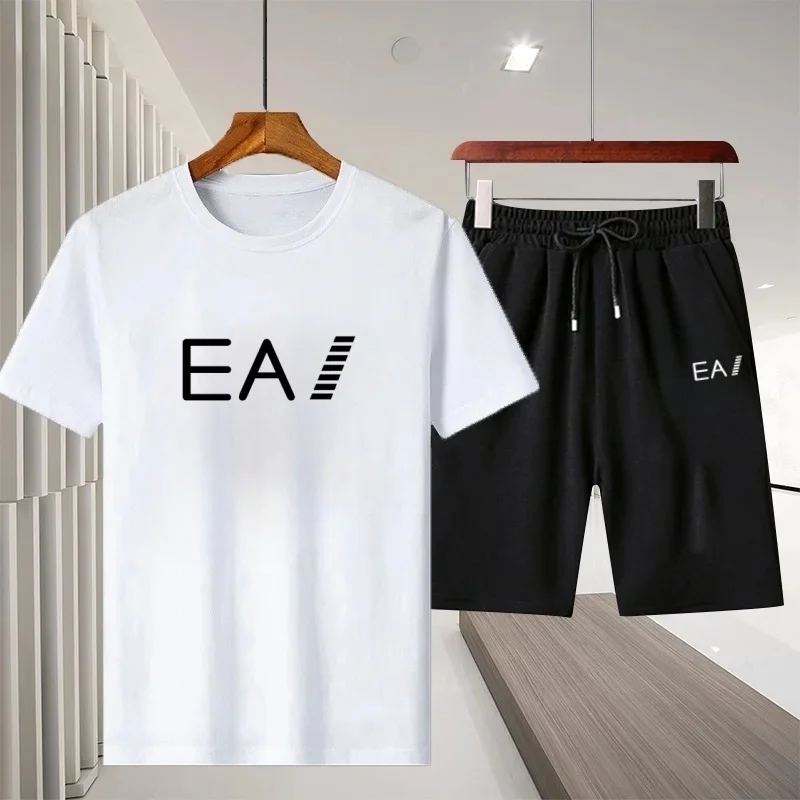 

2026 Summer Men's Loose Fashionable Printed Round Neck Short Sleeve Casual Quick-Dry T-Shirt Top And Shorts Sports Suit