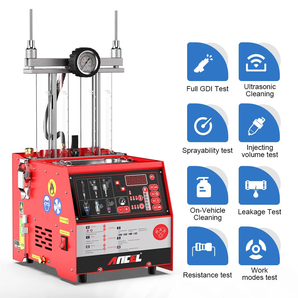 ANCEL AJ400 GDI Injector Cleaning Machine Fuel System Cleaner Injection Tester 4 Cylinders for Diesel Car Motorcycle 110V & 220V