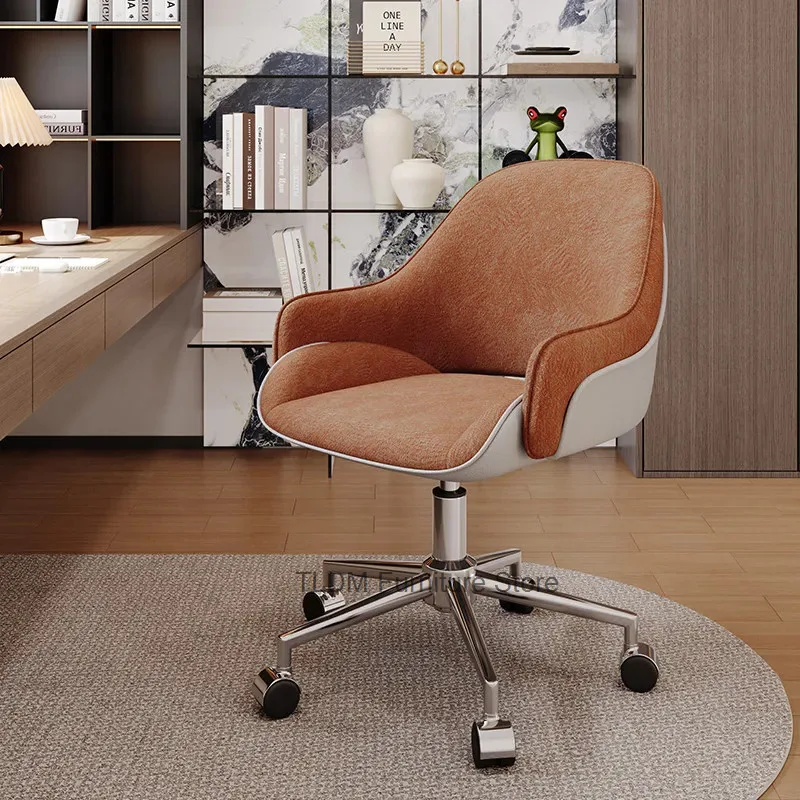 Color Bedroom Office Contrast Wrap-Around Curved Armrest Linen Fabric & Height Lift Chair Dressing Modern Table Rotating Chair