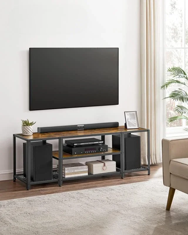 Modern TV Stand for TVs up to 65 Inches, 3-Tier Entertainment Center, Industrial TV Console Table with Open Storage Shelves