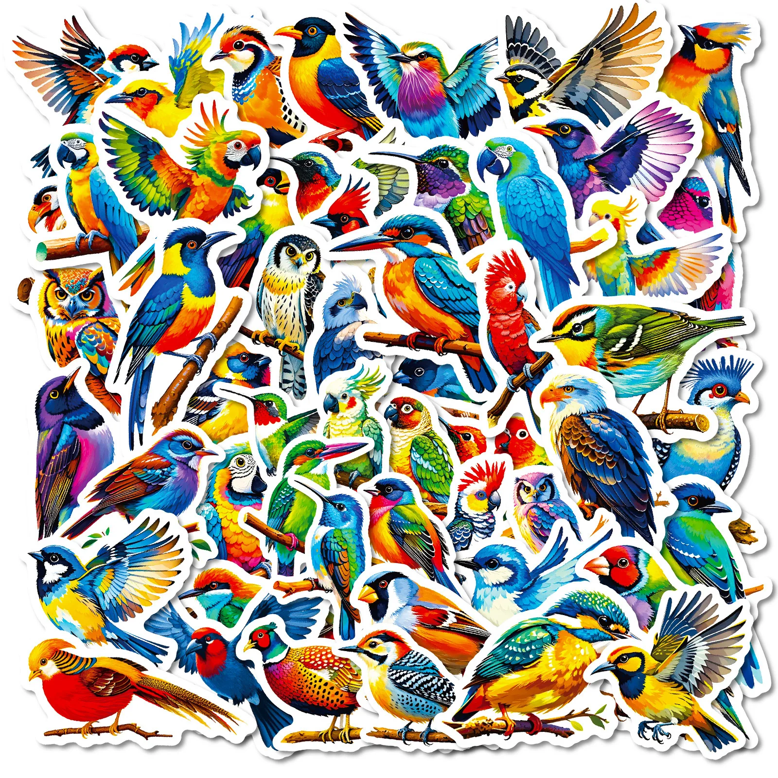 56 Stück wasserdichte Aquarell-Vogel-Aufkleber, niedliche Papageien-Aufkleber für Gepäck, Laptop, Wasserflasche, Notebook, DIY, Basteldekoration