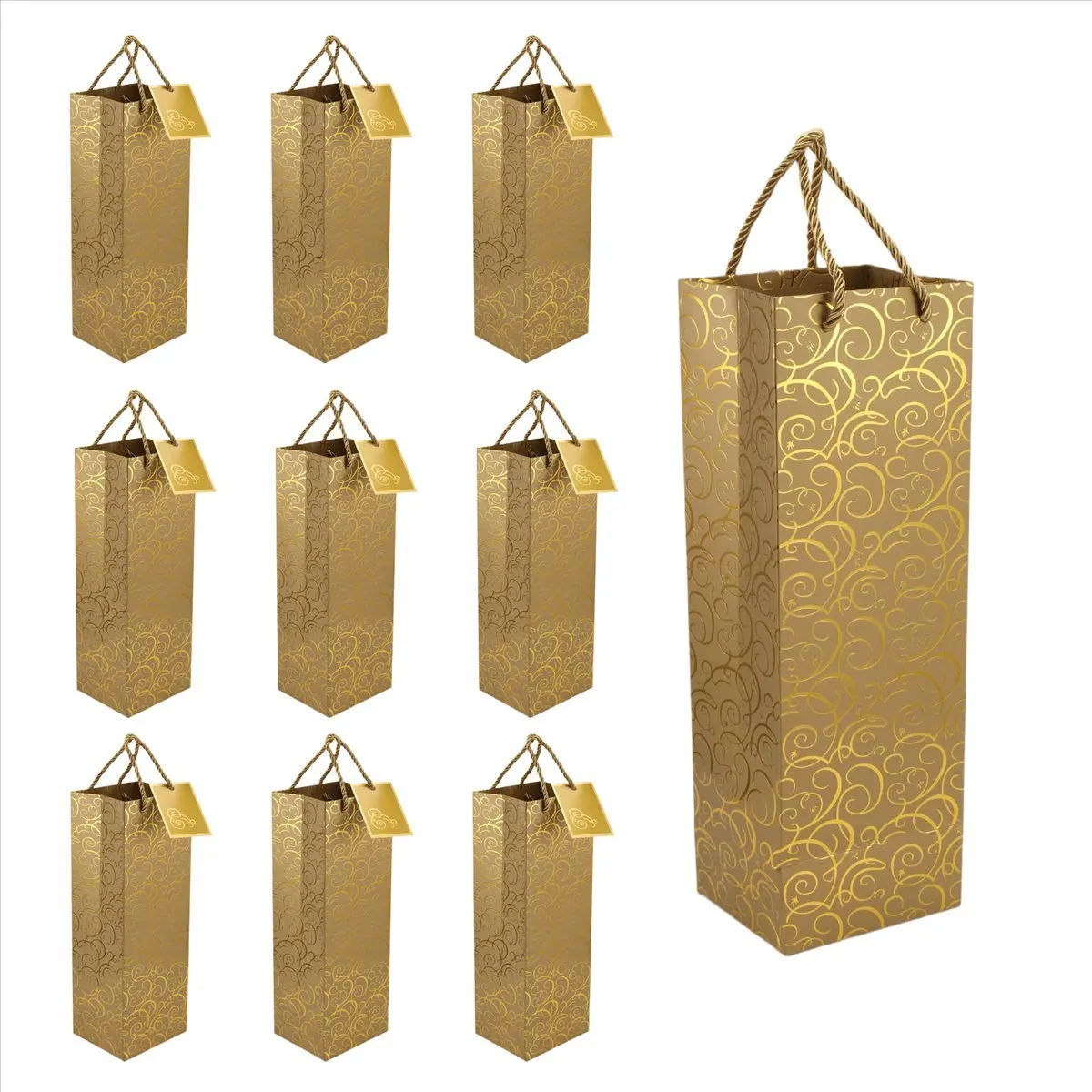 Workshop Gear Wine Bags, Paper Wine Bag 10 Pcs Gift Wine Bags with Handles, Single Bottle Paper Wine Bag Bulk for Christmas, Par