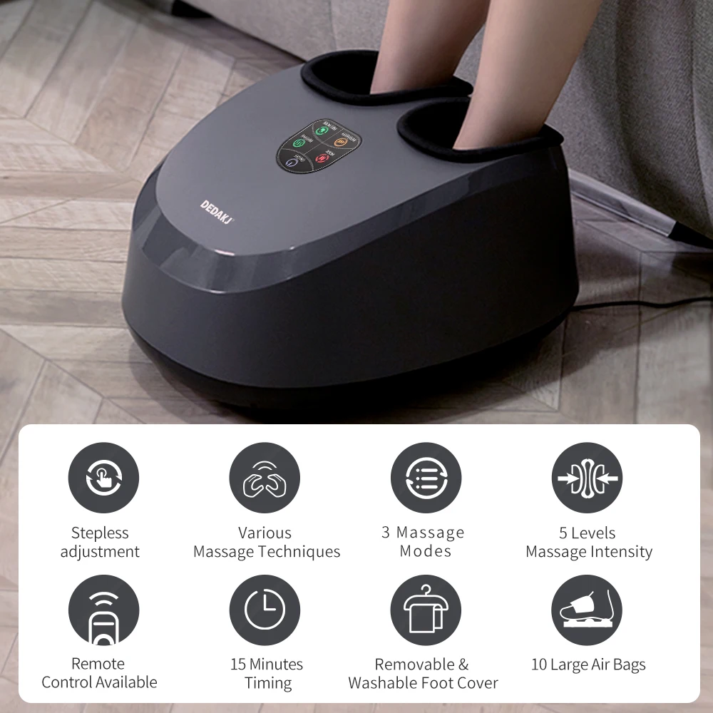 DEDAKJ DE-MF01 Remote Control Electric Foot Massager Machine Air Compression Deep Vibration With Heat Compress 36 to 45 Size