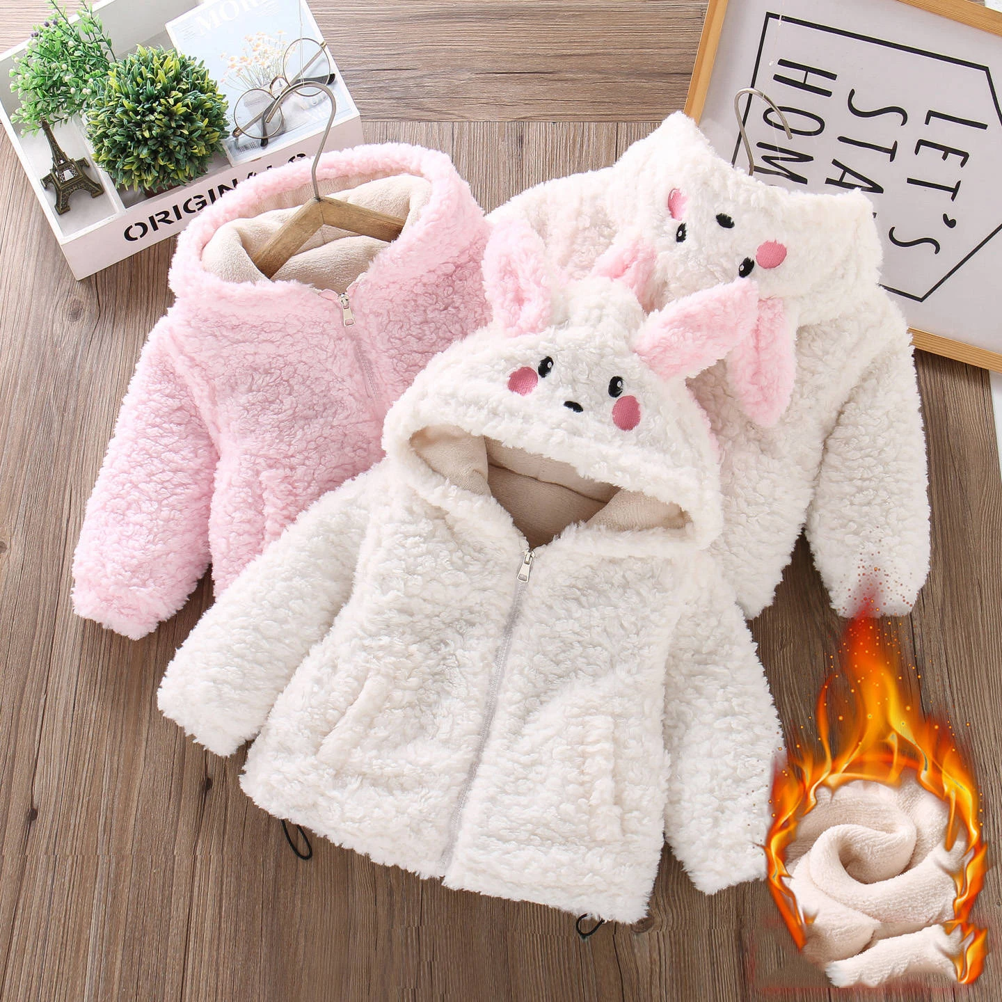 

Infant Baby Girls Wool Jacket Rabbit Hooded Thicken Warm Kids Baby Girls Puff Coat 2025 Winter Toddler Girls Outerwear Coat
