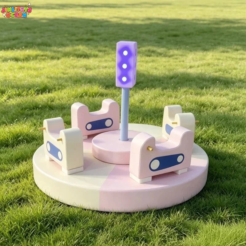 Cute Rainbow Indoor Playground Equipment Soft Play Merry Go Round Carousel with Traffic Light for Kids Cafe Parties and Events