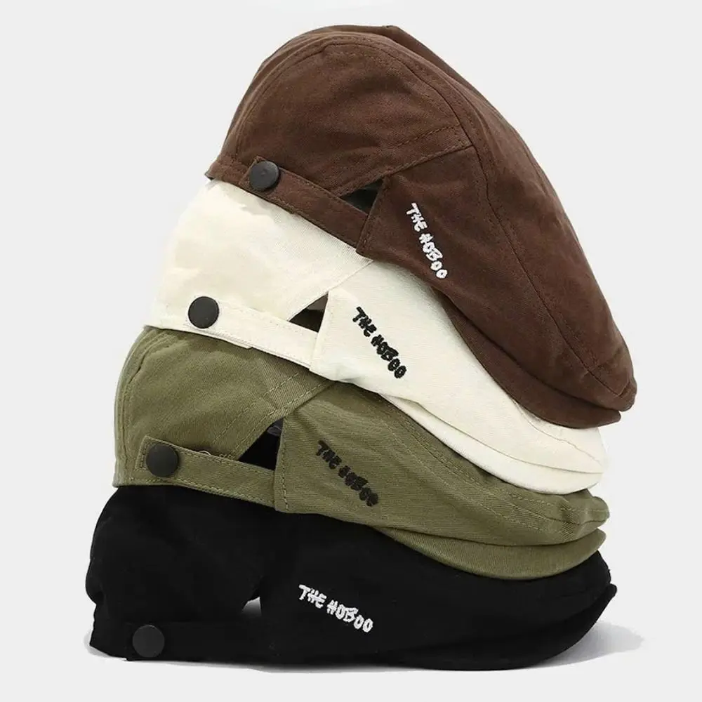 Spring Summer Embroidery Beret Hat Vintage Cotton Newsboy Cap Front Back Wear Soft Gatsby Cap for Women Men Hats & Caps