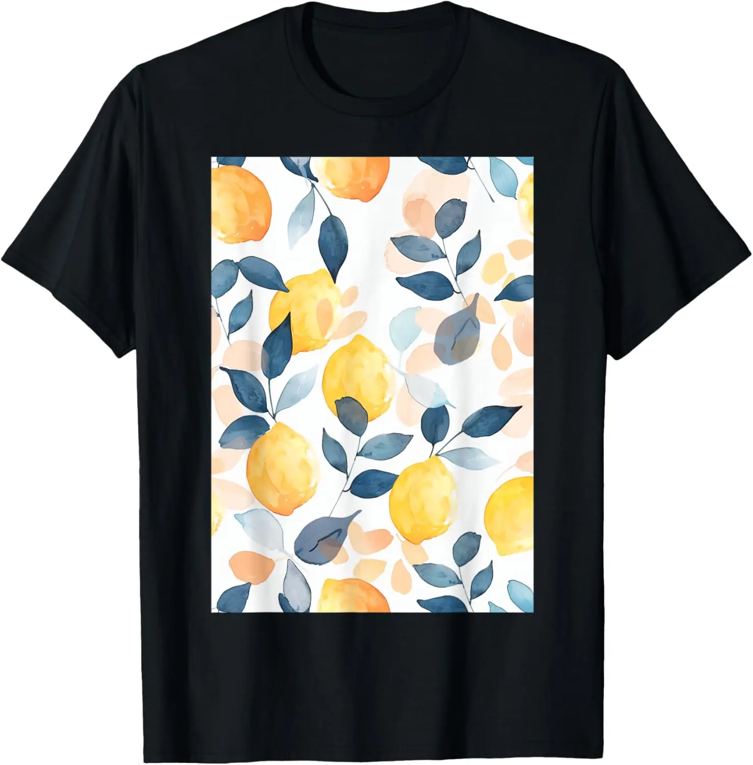 Футболка с винтажным узором и фруктами, лимоном и акварелью
