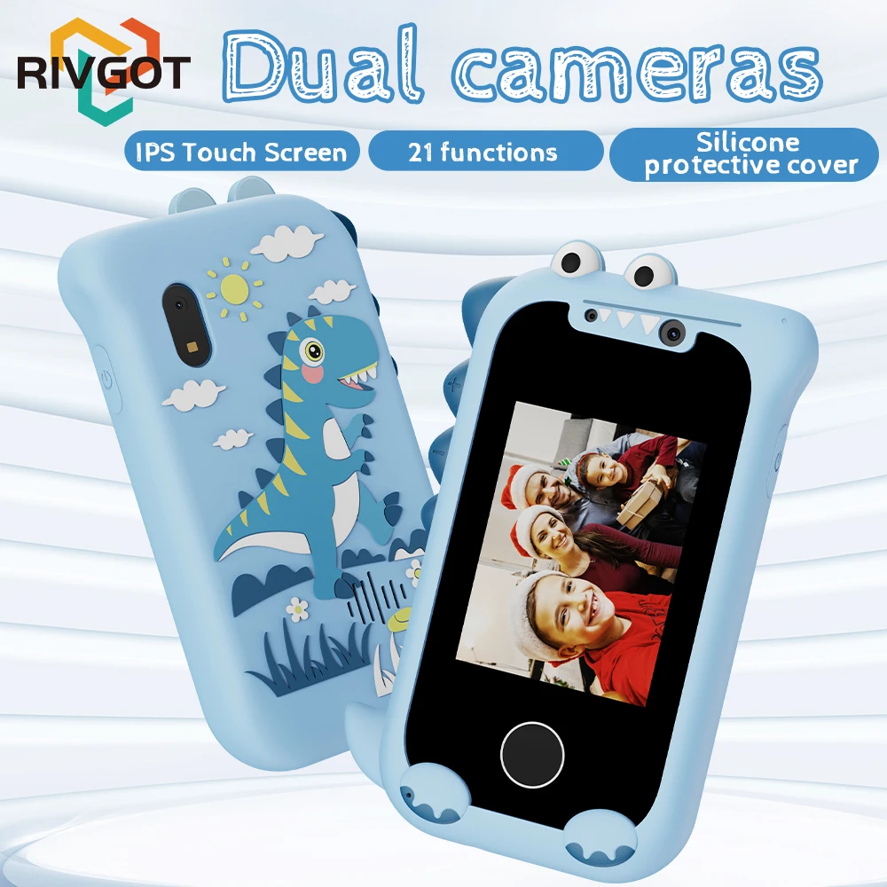 เด็กโทรศัพท์สมาร์ทของเล่นหน้าจอสัมผัส HD Dual กล้องโทรศัพท์มือถือสําหรับคริสต์มาสของขวัญวันเกิดไดโนเสาร์เด็กวัยหัดเดินเล่นโทรศัพท์การเรียนรู้ของเล่น