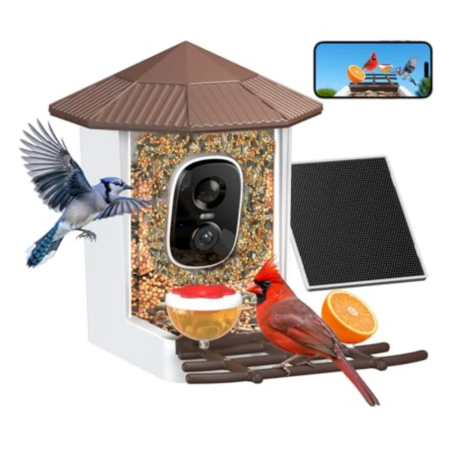 

Bird Feeder with Camera-Smart Bird Feeders for Outdoors Solar Powered Birdhouse with Cam and Instant Alert 2K Live Video AI Ide