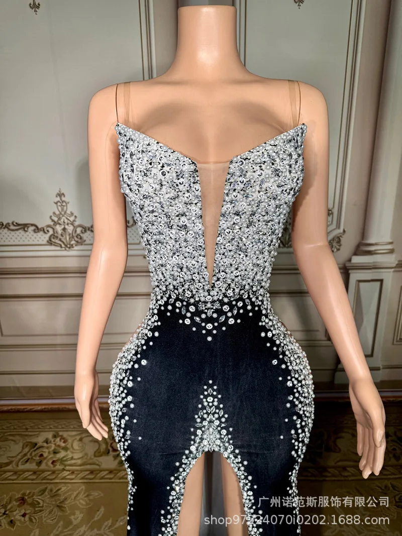 فستان مثير بفتحة عالية من الكريستال الماسي وحفلات الكوكتيل وحفلات أعياد الميلاد الخفيفة الفاخرة فساتين Abito الفاخرة الأنيقة