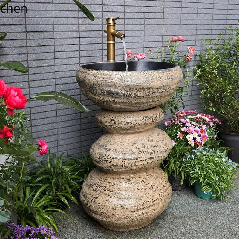 HT Courtyard Outdoor Imitation Stone Pillar Washbasin Outdoor Wash Basin Courtyard Sun Terrace Wash Basin