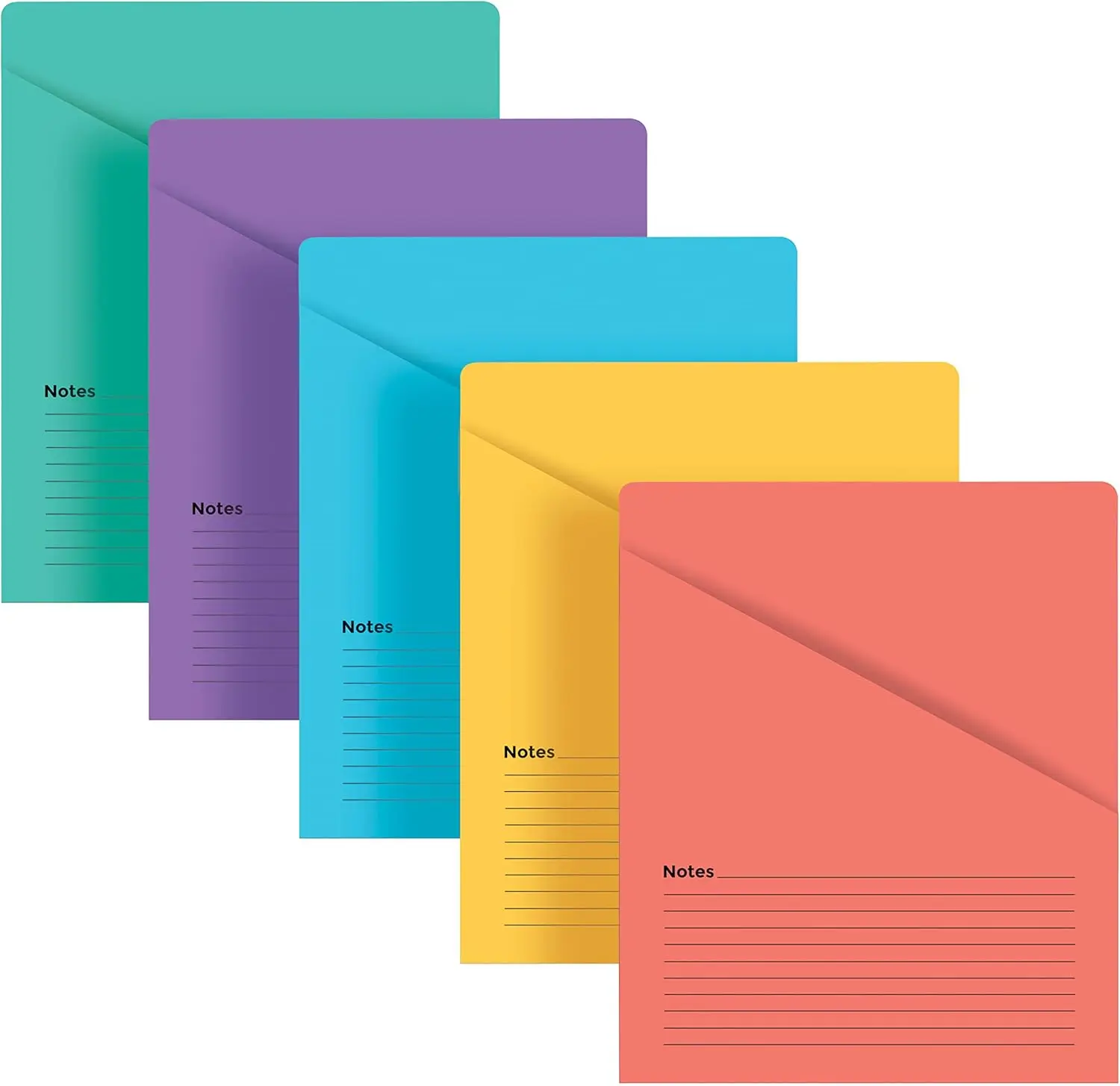 

25 Pack Colorful Lined Vertical Slash Pocket File Folders, Letter Size with Double-Sided Notes