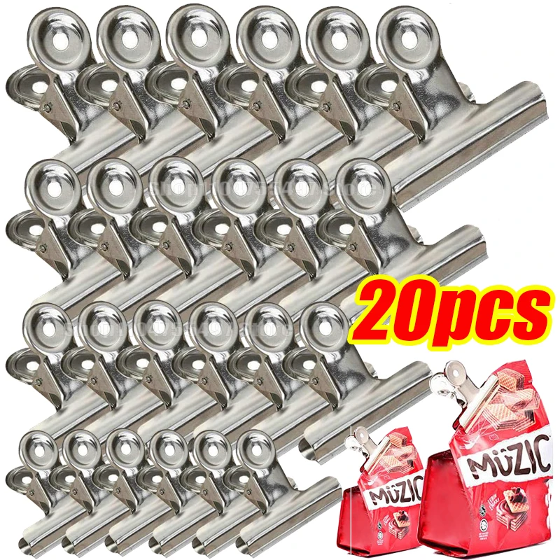 5/10/20pcs Metal Bulldog Wide Mouth Clip Multi-functional 20-60MM Metal Hinge Clamp Binder Paper Clips Bag Kitchen Home Office
