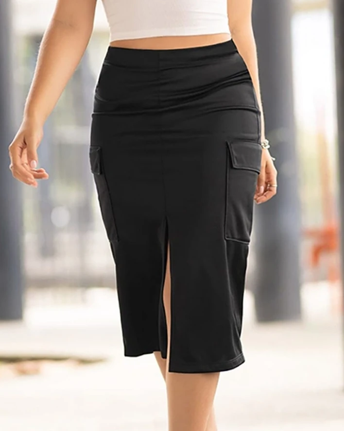Slit Skirts Set for Women 2024 Summer Outfits Casual Style Sleeveless Asymmetrical Neck Ribbed High Waist Skirt Two Piece Set