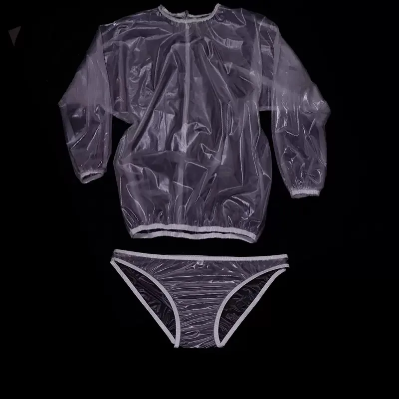 Прозрачная мягкая бесшумная пластиковая рубашка из ПВХ с длинными рукавами и круглым вырезом, пуловер, футболка, водонепроницаемые трусы ABDL, интимный комплект для пары ﻿