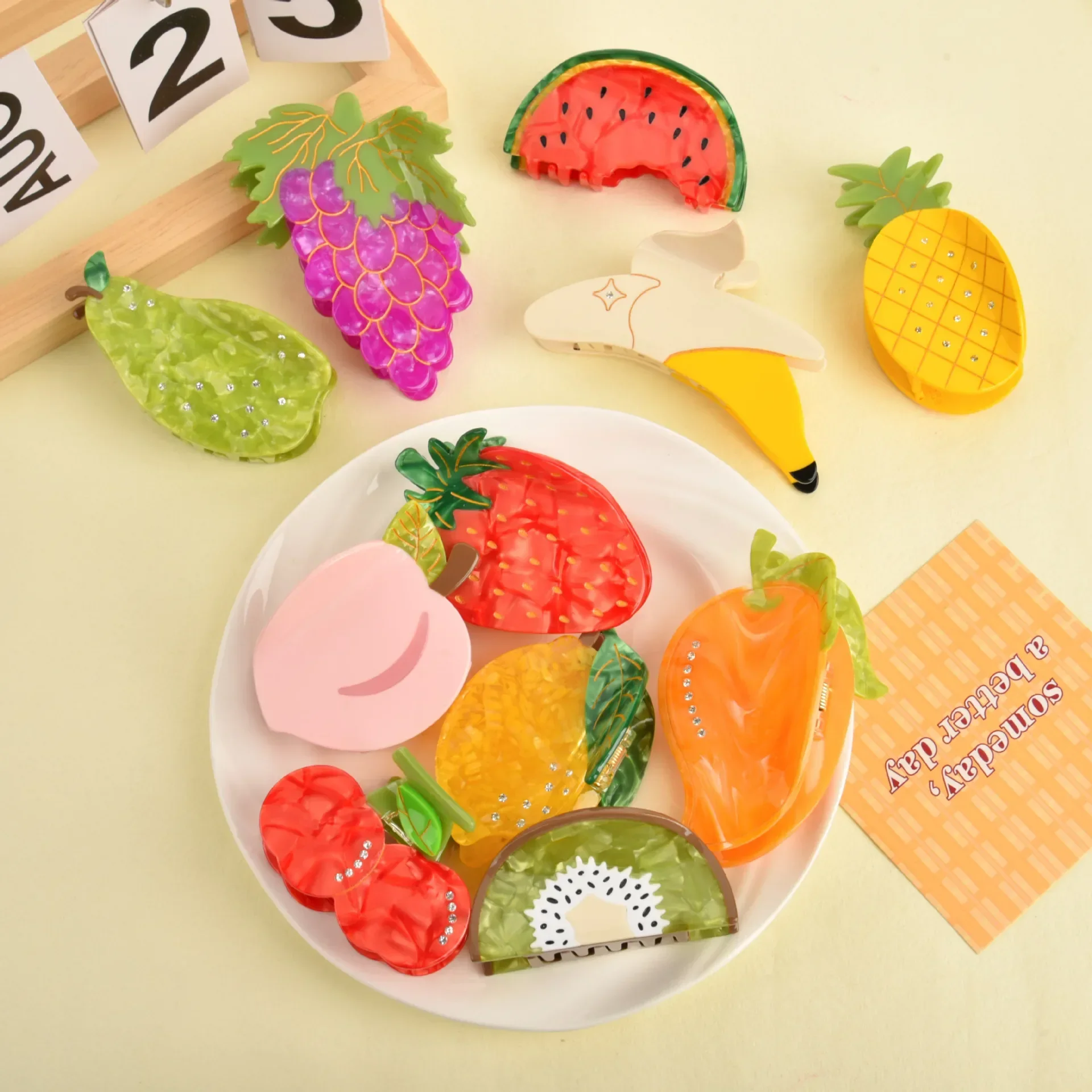 

НОВАЯ летняя серия фруктов, заколка для волос, арбуз, манго, клубника, экологически чистые ацетатные аксессуары для волос для женщин и девочек