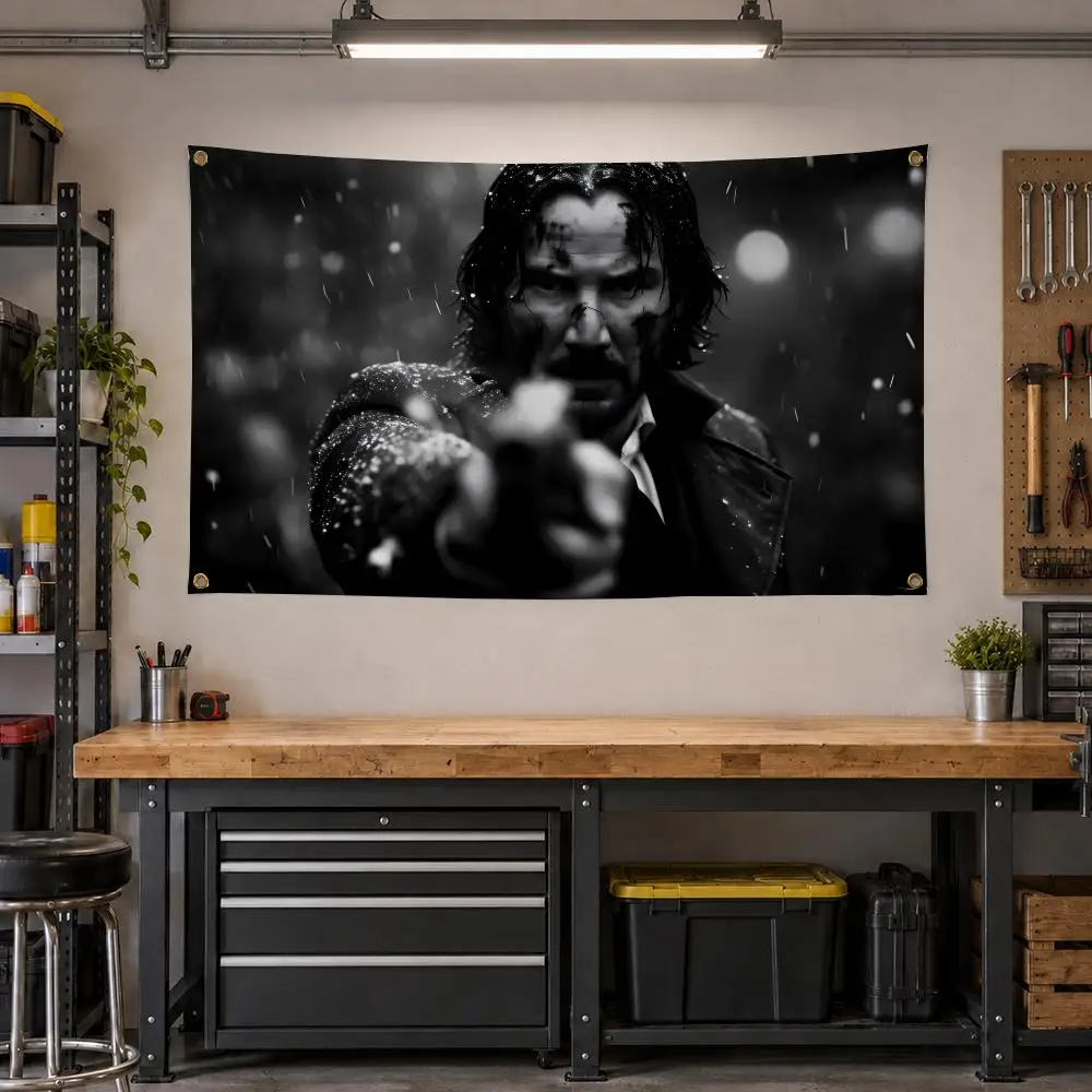 Movie John Wick Action Flags Personalized Banner Flag Room Dorm Camping Picnic Garage Bar Outdoor Wall Decor