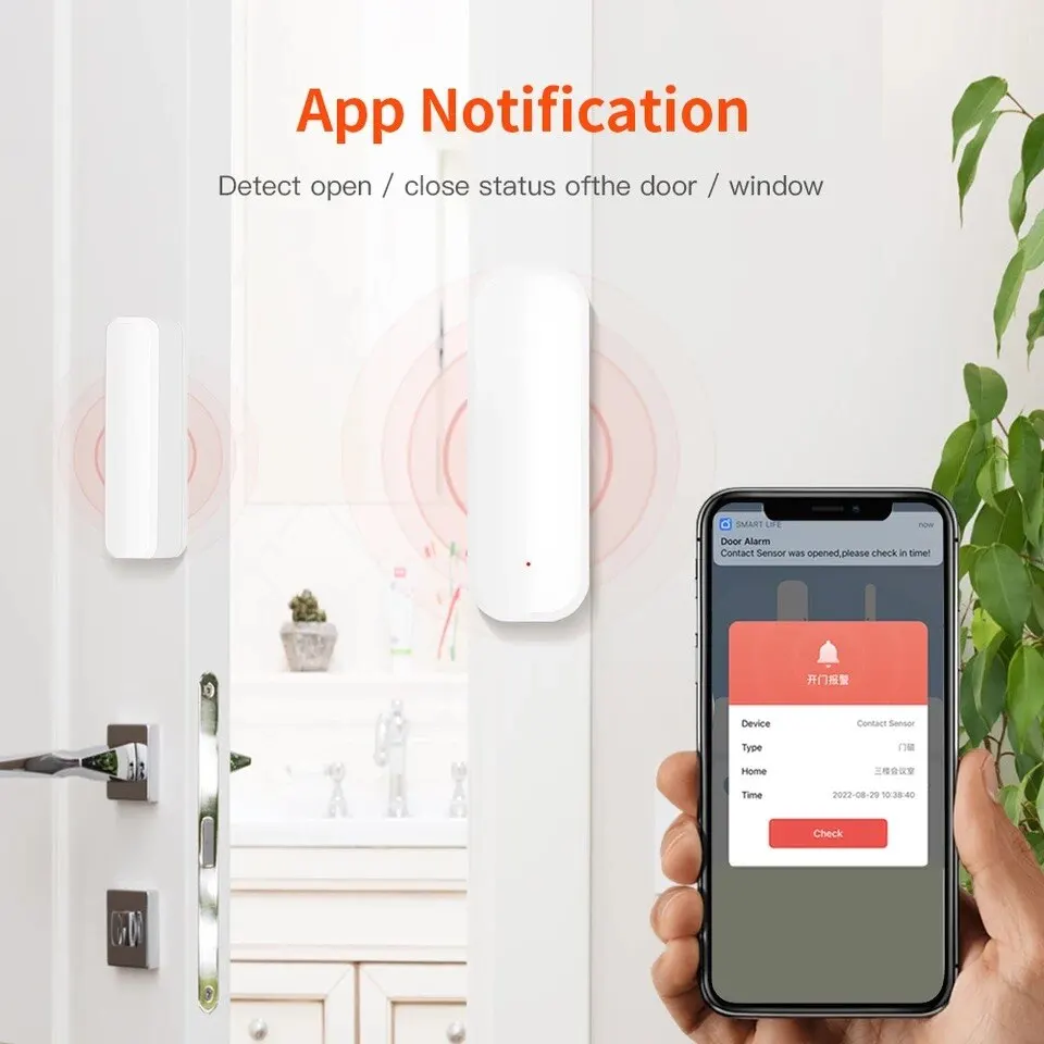 ONENUO Tuya WiFi Door Window Sensor Smart Life Control WiFi Door Sensor Contact Sensor Magnetic Sensor Works Alexa Google Home