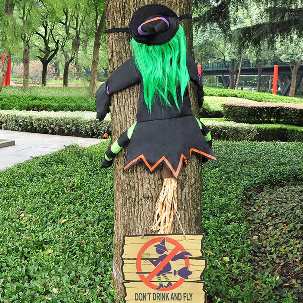 

Halloween Witch Decoration Crashed Pendant Witches Broom Garden Statue Sculpture Tree Hugging Cartoon Lovely Festive Atmosphere