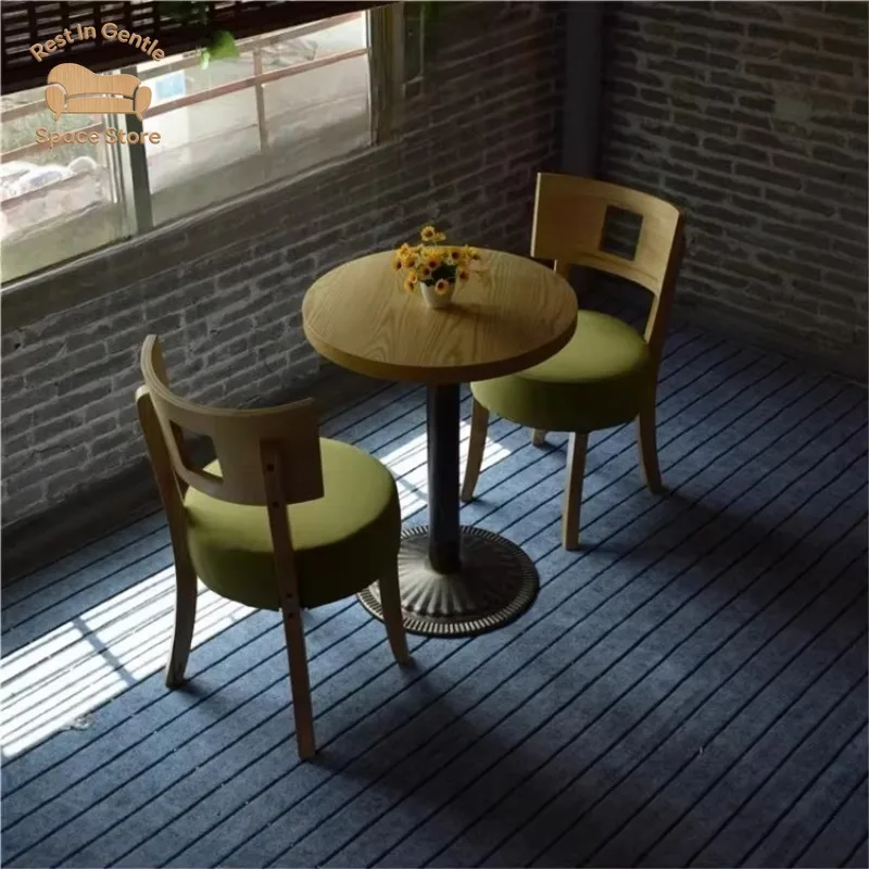 table and chair combination milk tea dessert shop western food bar casual cake cold drink solid wood round