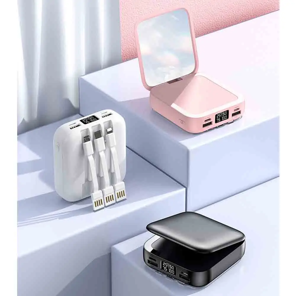 باور بانك 20000 مللي أمبير في الساعة مع مرآة مكياج، شاشة ديجيتال قابلة للفصل، بطارية خارجية، كابل مدمج لهاتف آيفون وسامسونج #6