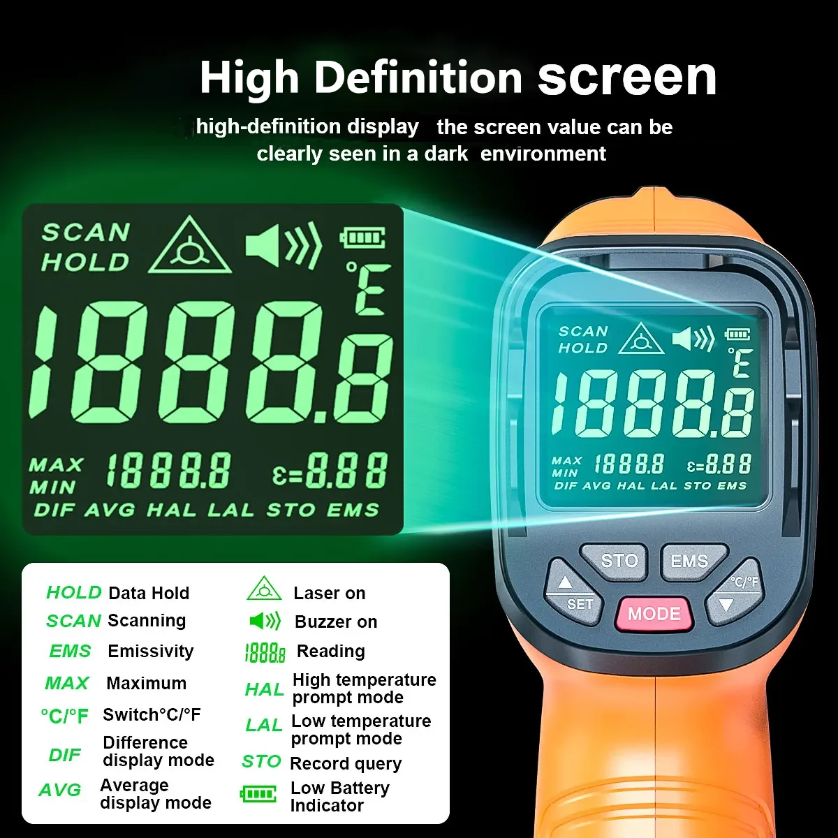 1400°C Infrared Thermometer Professional 13 Laser Points Non Contact Digital Pyrometer IR Temperature Gun High Temp Alarm