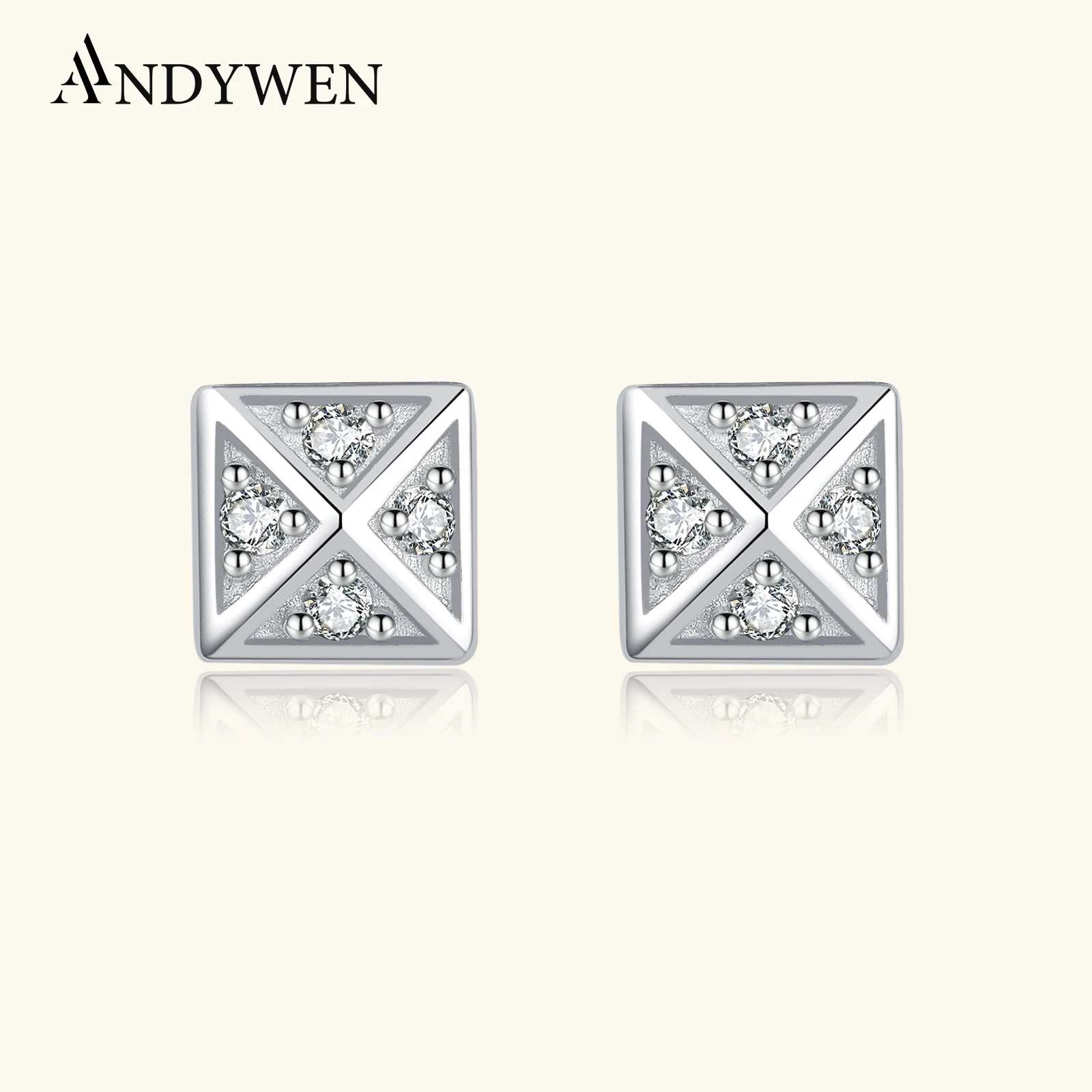 

ANDYWEN 925 Sterling Silver Irregular Geometric Square Stud Earring CZ Zircon 2025 Fine Trendy Women Tiny Small Gift Jewelry